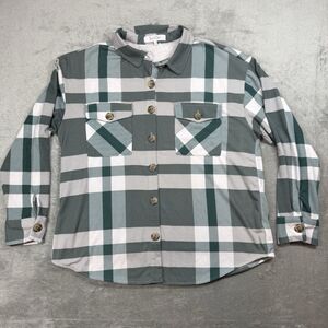 Eden Olivia Flannel Women’s Large Green White Plaid Sherpa Lined Long Sleeve